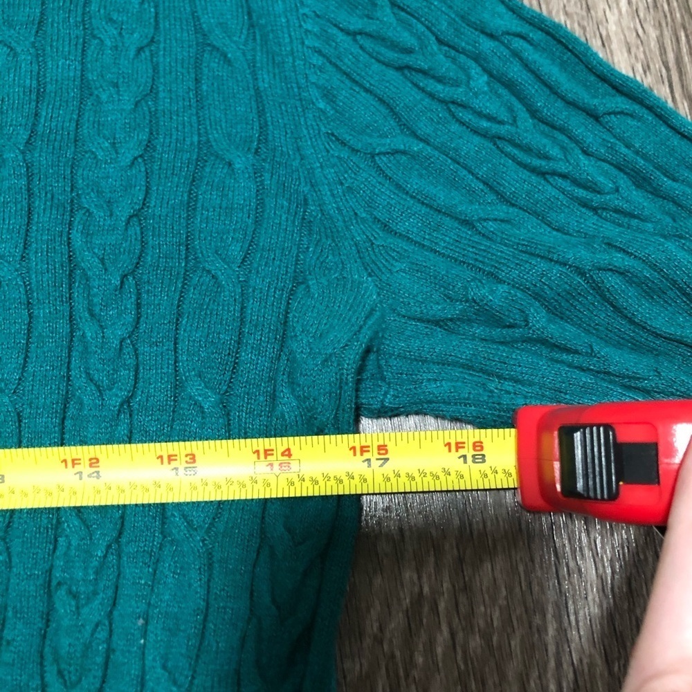 A New Day Target Teal Cable Knit Crewneck Sweater M Fitted Preppy Classic - Picture 4 of 5